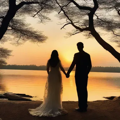 As the couple stood hand in hand, they watched the daybreak together, their love growing with each moment as the sun rose.