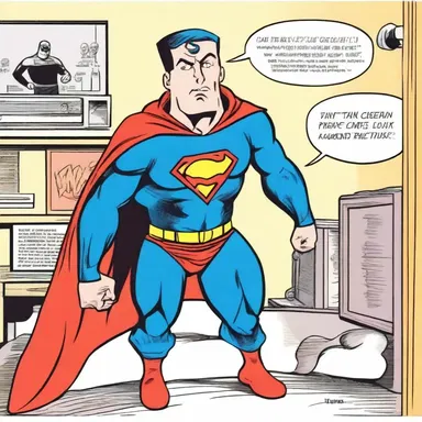 In the comic strip, the superhero's frightened expression was exaggerated to show his intense fear.