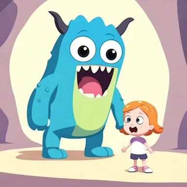 In the cartoon episode, the cute little character looked frightened when faced with the unexpected monster.