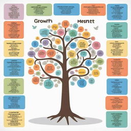 Create a poster themed on 'growth mindset for a better future' and a sub-theme on mental health. Implement a positive and motivating design with representative symbols and motivational quotes promoting mental well-being and personal development.