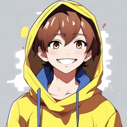 Generate a high-quality digital art image of a smiling anime boy character