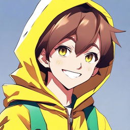 Generate a high-quality digital art image of a smiling anime boy character