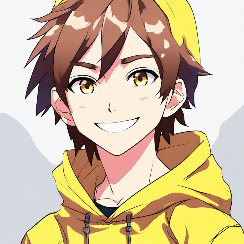 Generate a high-quality digital art image of a smiling anime boy character