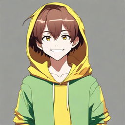 Generate a high-quality digital art image of a smiling anime boy character