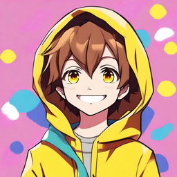 Craft a high-quality digital art image featuring a smiling anime boy with a closed mouth