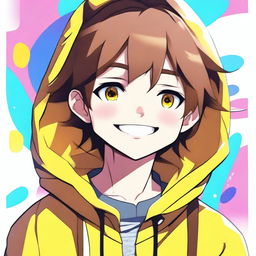 Craft a high-quality digital art image featuring a smiling anime boy with a closed mouth