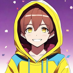 Craft a high-quality digital art image featuring a smiling anime boy with a closed mouth