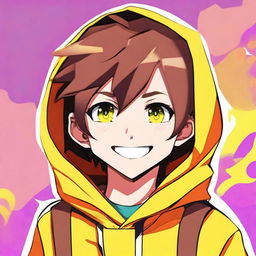 Craft a high-quality digital art image featuring a smiling anime boy with a closed mouth