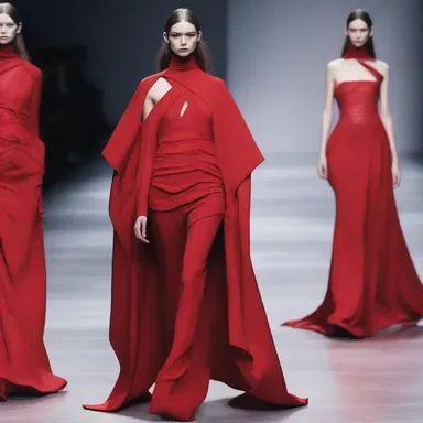 The fashion designer created an avant-garde collection inspired by hematic elements, such as blood red colors and flowing fabric resembling veins.