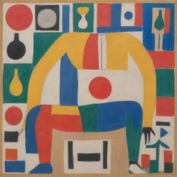 Create a painting in the style of Le Corbusier, focusing on the theme of human health. Include elements of physical wellness, mental health, and elements representing the human body.