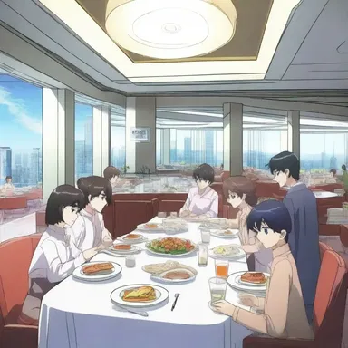 At the high-tech hotel in the futuristic anime series, guests can choose the modified American plan, enjoying breakfast and dinner while arranging their own lunch.