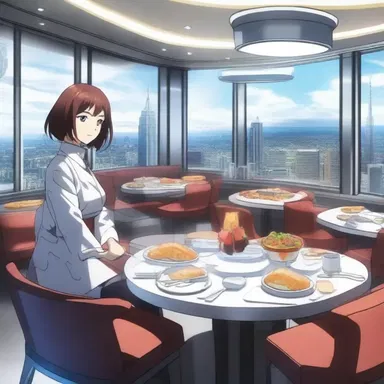 At the high-tech hotel in the futuristic anime series, guests can choose the modified American plan, enjoying breakfast and dinner while arranging their own lunch.