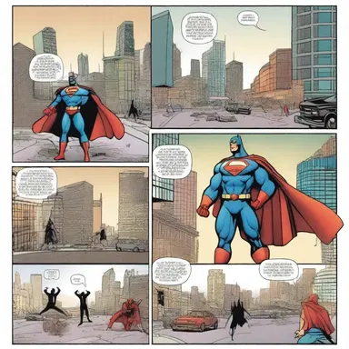 In the last page of the comic book, the superhero finally defeats the supervillain and restores peace to the city.
