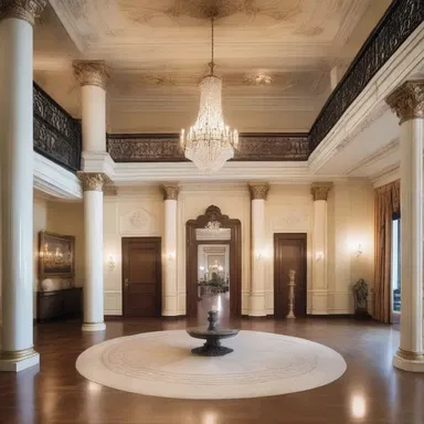 The grand staircase serves as the focal point of the mansion and finally leads to the stunning ballroom.