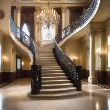 The grand staircase serves as the focal point of the mansion and finally leads to the stunning ballroom.