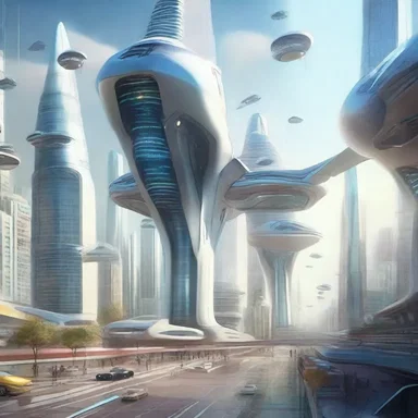On the drawing board, the artist created a futuristic city with flying cars and advanced technology for the science fiction movie.