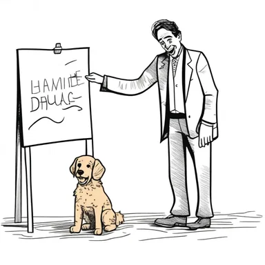 The comedian's joke included a humorous situation where an artist mistook their dog's tail for a drawing board.