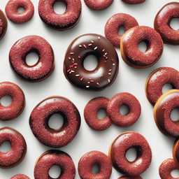 This is a high-quality, mouth-watering image of chocolate donuts, topped with a generous scatter of white and red sprinkles