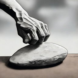 This high-quality digital art piece captures a hand meticulously setting a stone as a boundary