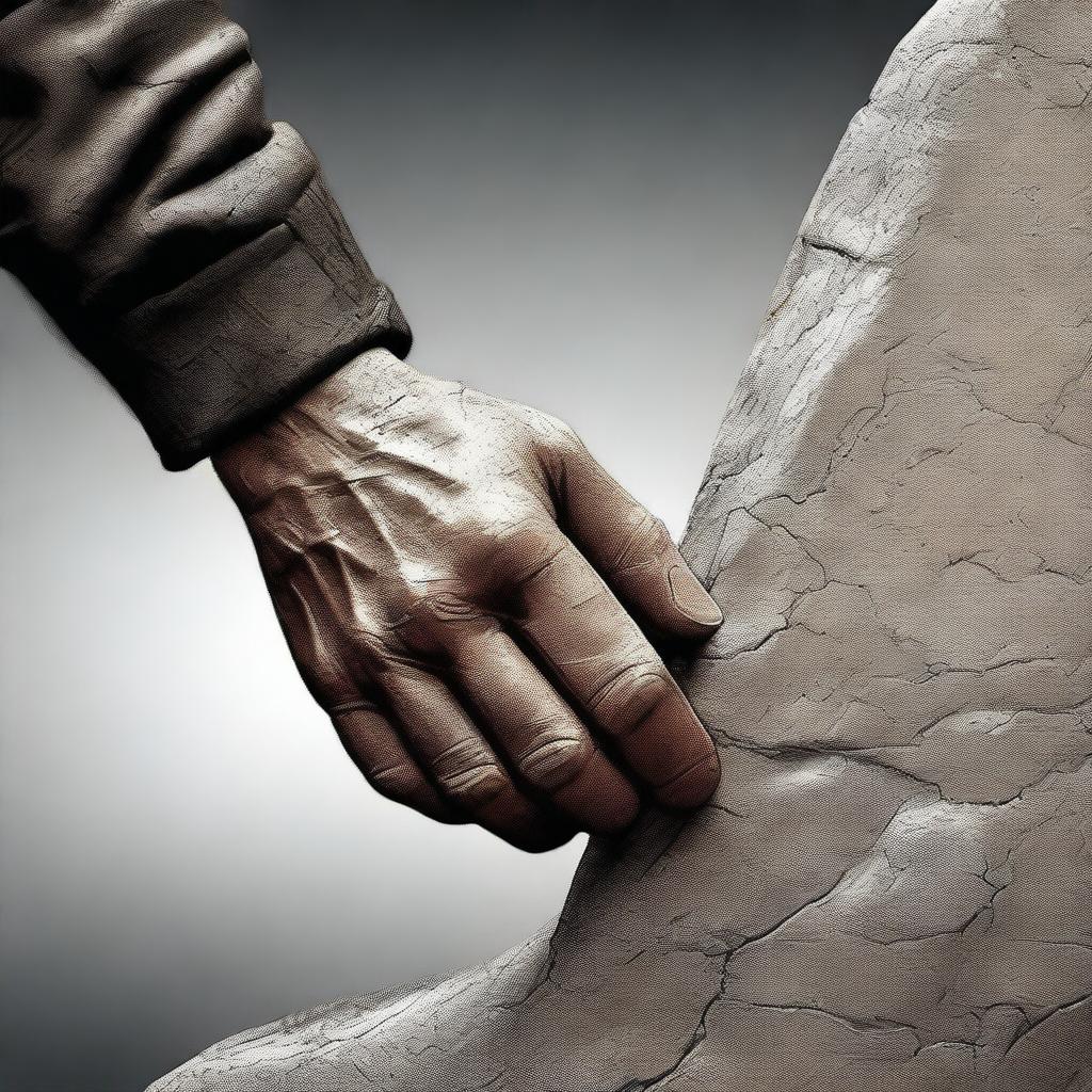 This high-quality digital art piece captures a hand meticulously setting a stone as a boundary