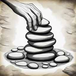 This is a high-resolution digital artwork portraying a hand carefully stacking stones, symbolizing the act of setting boundaries