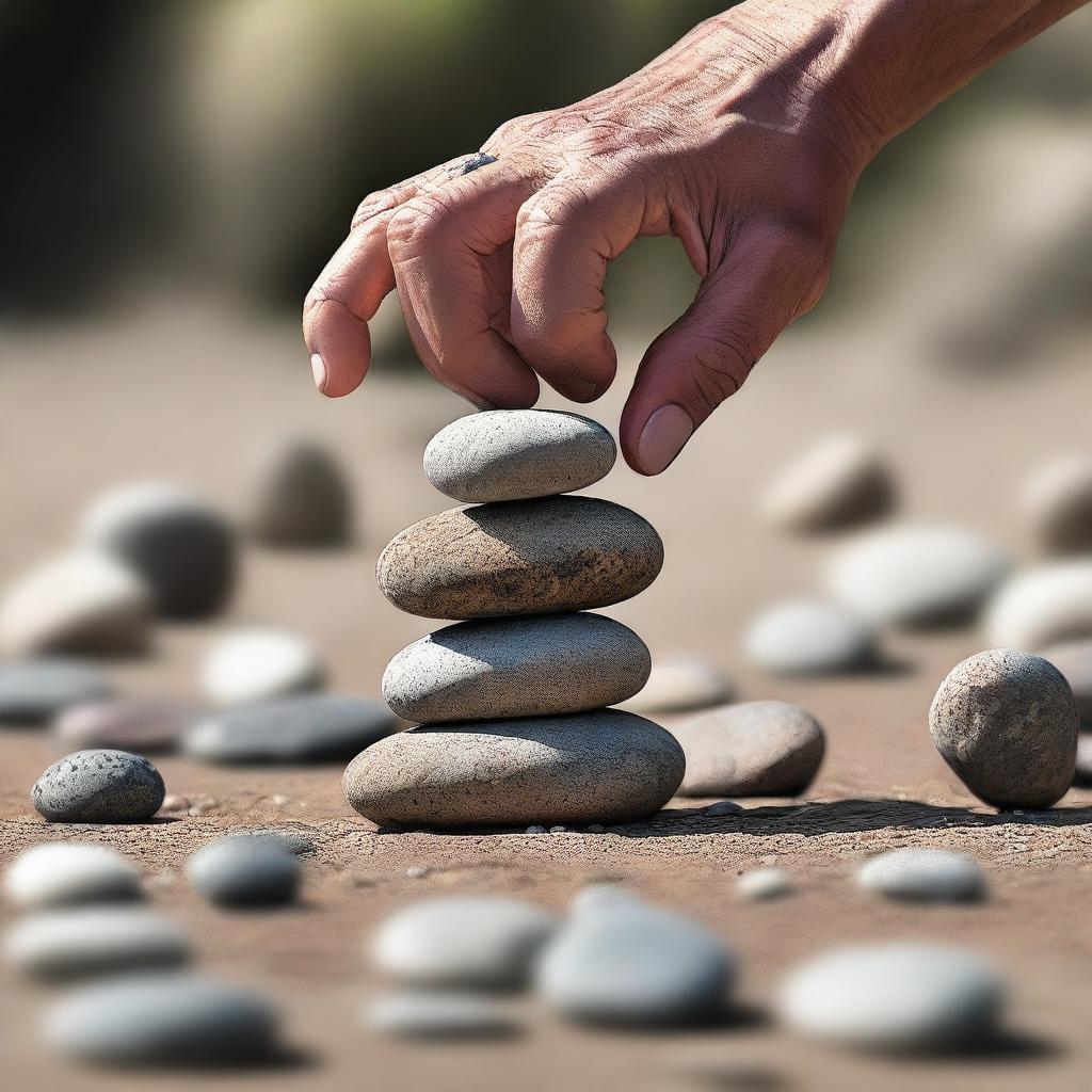 This is a high-resolution digital artwork portraying a hand carefully stacking stones, symbolizing the act of setting boundaries