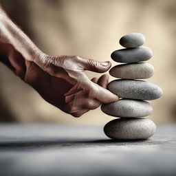 This is a high-resolution digital artwork portraying a hand carefully stacking stones, symbolizing the act of setting boundaries