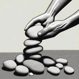 This is a high-resolution digital artwork portraying a hand carefully stacking stones, symbolizing the act of setting boundaries