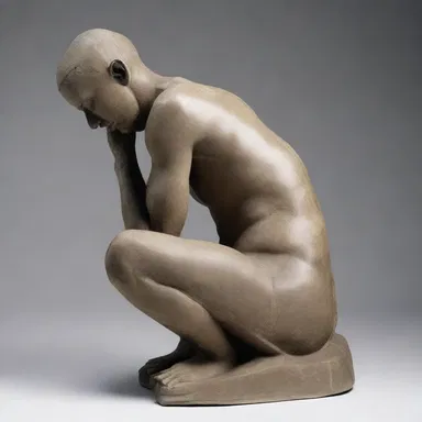The sculpture depicted a figure hunkering down in a contemplative pose.