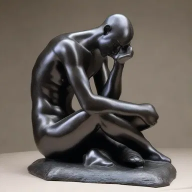The sculpture depicted a figure hunkering down in a contemplative pose.