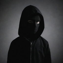 A mysterious boy in dangerous, dark clothing, with his face obscured by a shadow or a mask.