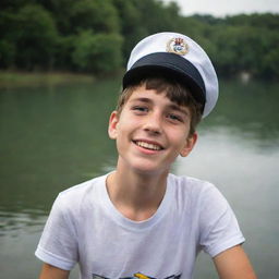 A teenage boy with a captain's hat, expressing adoration for fishes and birds.