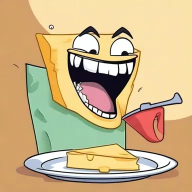 In the cartoon, the character nipped off a piece of cheese with his sharp teeth.