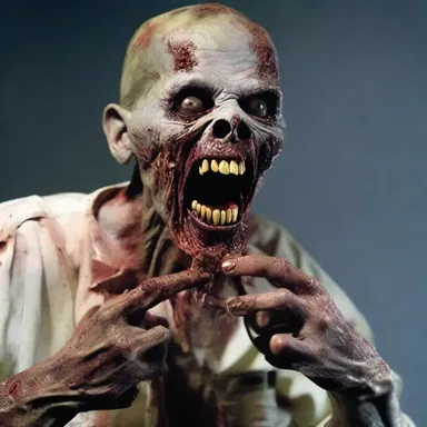 The zombie quickly nipped off the fingers of its victims with its rotting teeth.