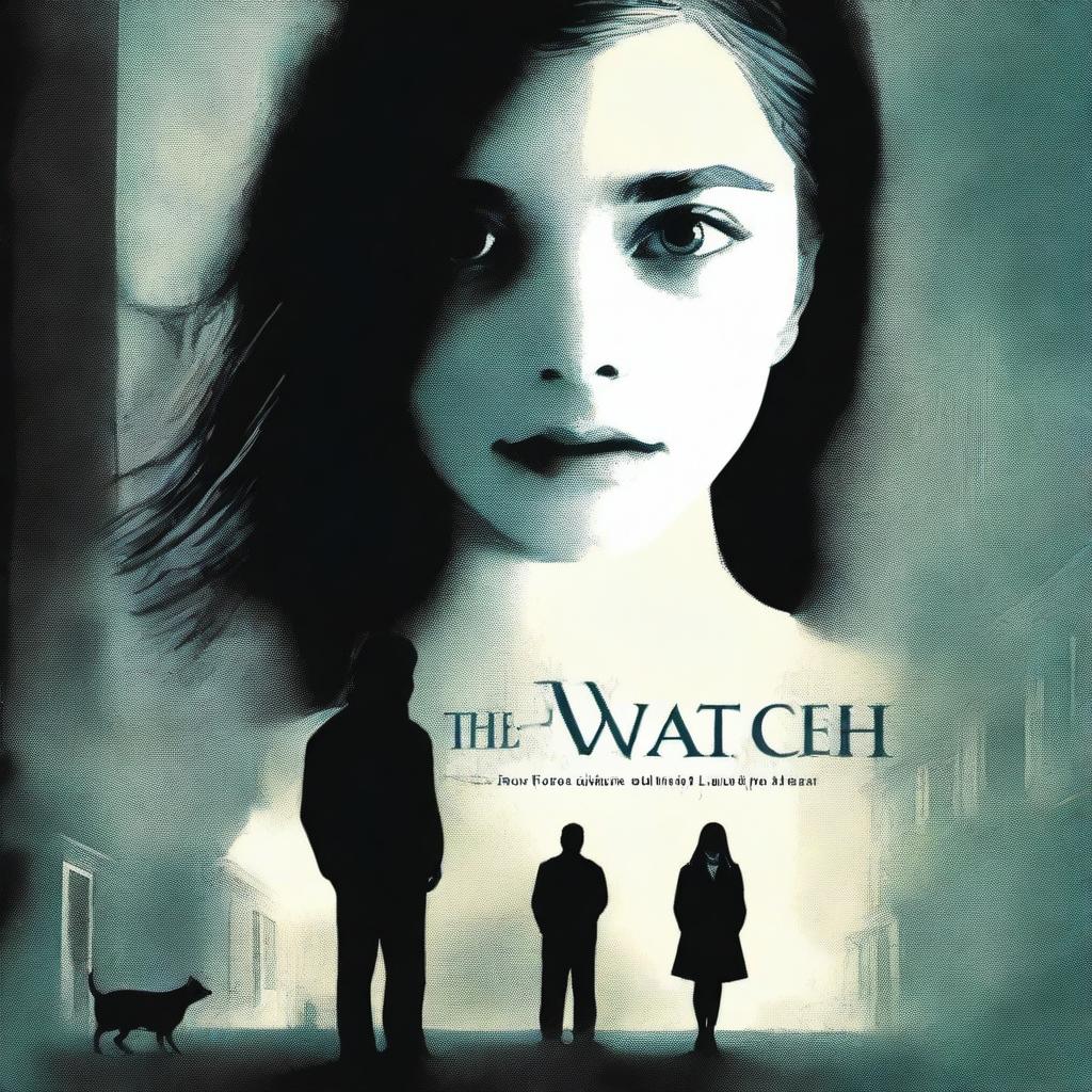 A high-quality digital art image illustrating a chilling book cover titled 'The Watcher'