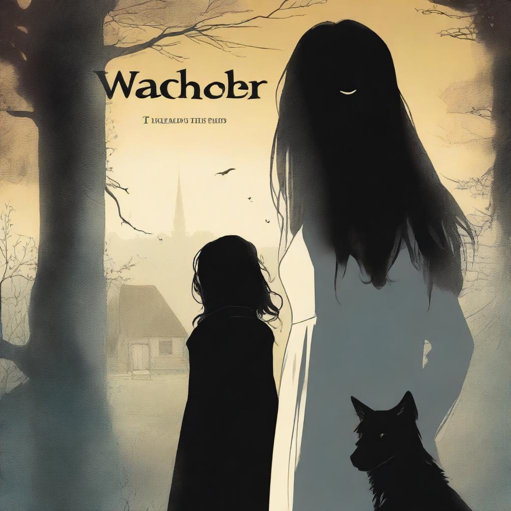 A high-quality digital art image illustrating a chilling book cover titled 'The Watcher'