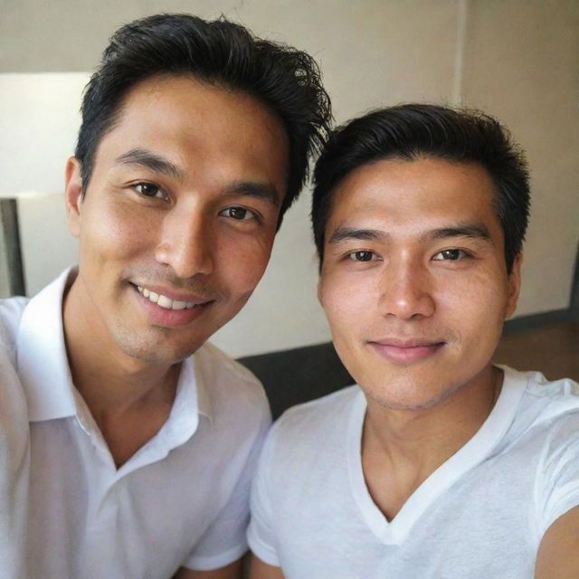 A handsome man of Indonesian and Dutch descent taking a selfie