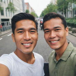 A handsome man of Indonesian and Dutch descent taking a selfie