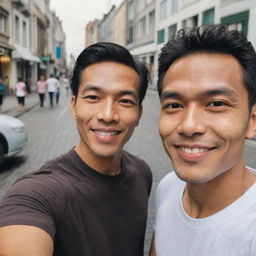 A handsome man of Indonesian and Dutch descent taking a selfie