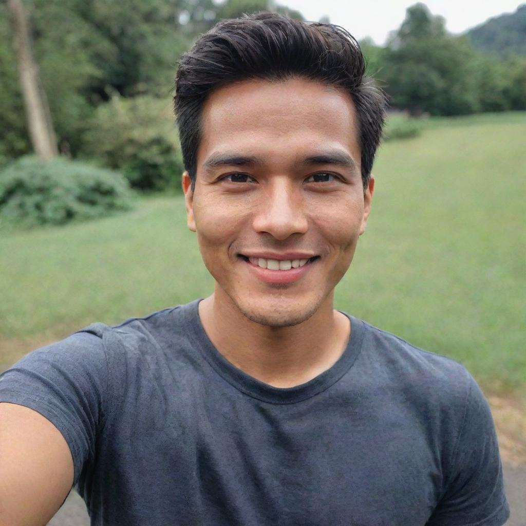 A handsome man of Indonesian and Dutch descent taking a selfie