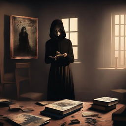 A high-quality digital art image depicting a chilling book cover titled 'The Watcher'