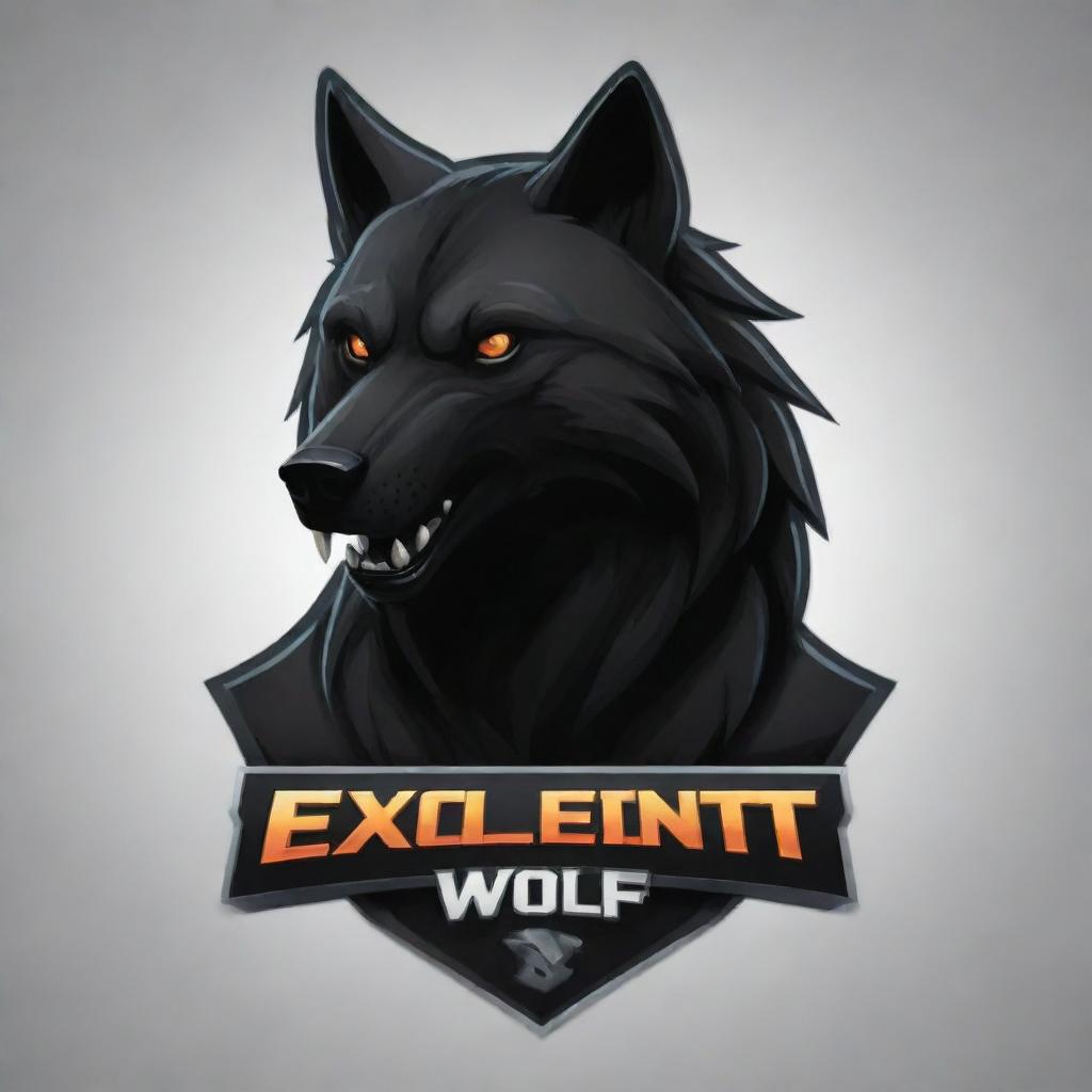 Create an e-sports logo featuring a black wolf, with the text 'EXCELENT999'. The illustration style should be modern and dynamic. Please ensure that the wolf looks aggressive and fierce, embodying the competitive spirit of gaming.