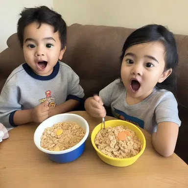 The kids were eating dry cereal while watching their favorite cartoons.