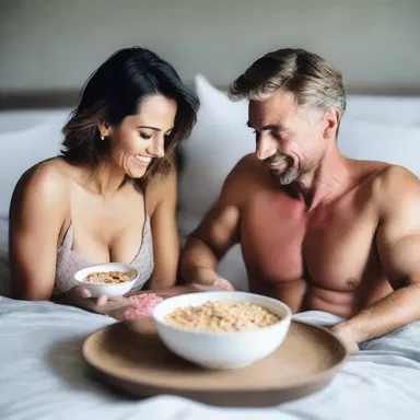 The couple enjoyed a romantic breakfast in bed with a bowl of dry cereal.