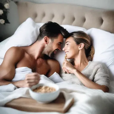 The couple enjoyed a romantic breakfast in bed with a bowl of dry cereal.