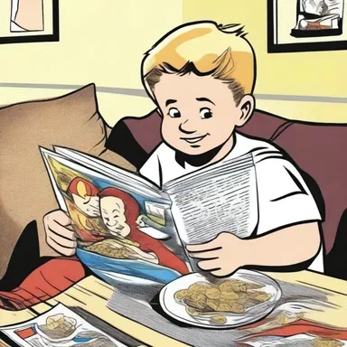 He liked to read comics while eating a bowl of dry cereal in the morning.