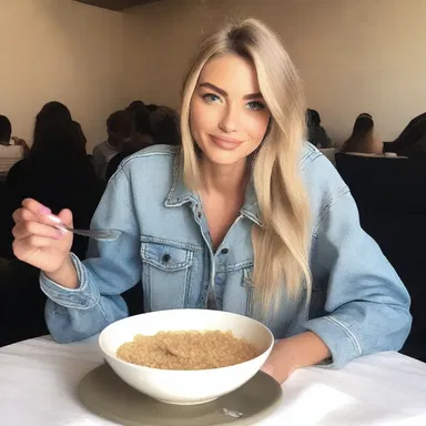 The fashion-forward model started her day with a bowl of dry cereal before preparing for the runway show.
