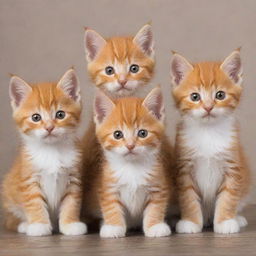 Five adorable kittens with vibrant orange fur.