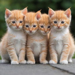 Five adorable kittens with vibrant orange fur.