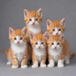 Five adorable kittens with vibrant orange fur.